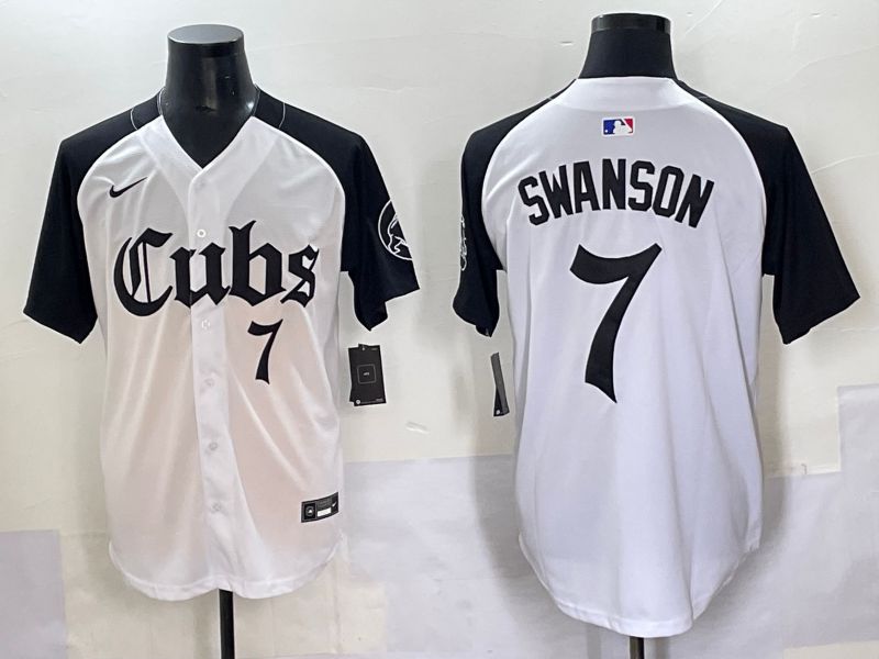 Men 2025 Chicago Cubs #7 Swanson white black Five generations Joint Name Nike MLB Jersey style 8